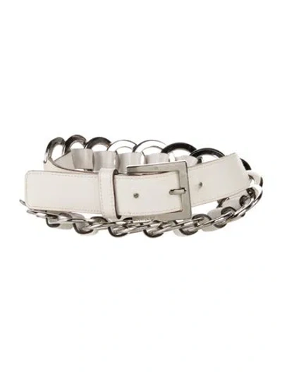 Pre-owned Versace Leather Chain-link Accents Belt In White