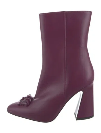 Pre-owned Versace Leather Chain-link Accents Boots In Purple