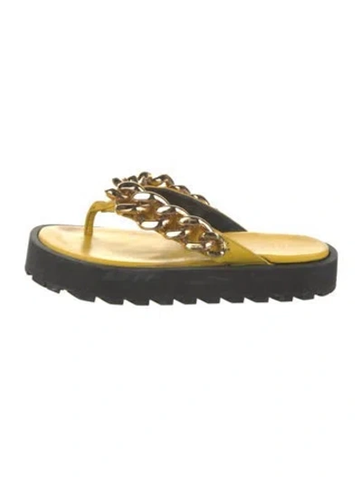 Pre-owned Versace Leather Chain-link Accents Flip Flops In Yellow