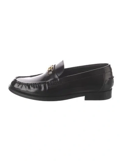 Pre-owned Versace Leather Chain-link Accents Loafers In Black