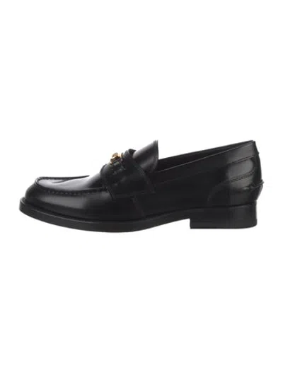 Pre-owned Versace Leather Chain-link Accents Loafers In Black