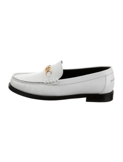 Pre-owned Versace Leather Chain-link Accents Loafers In White