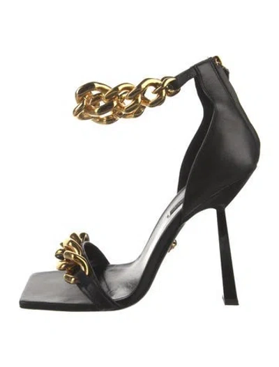 Pre-owned Versace Leather Chain-link Accents Sandals In Black
