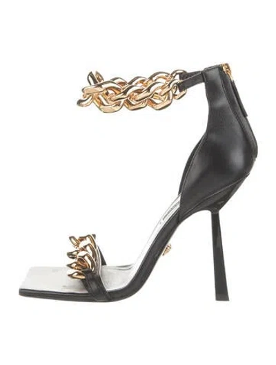 Pre-owned Versace Leather Chain-link Accents Sandals In Black