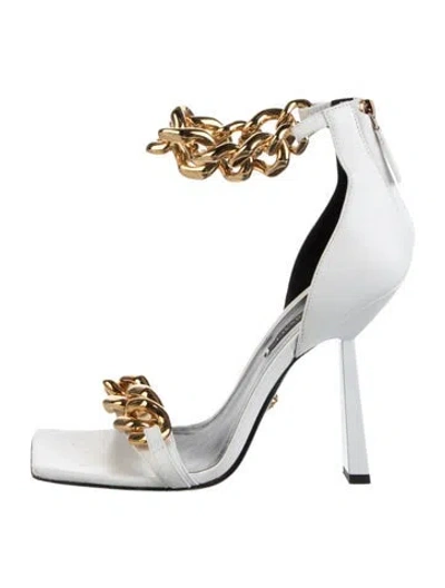 Pre-owned Versace Leather Chain-link Accents Sandals In White