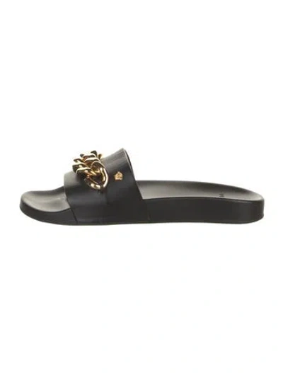 Pre-owned Versace Leather Chain-link Accents Slides In Black