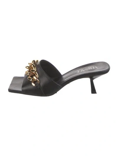 Pre-owned Versace Leather Chain-link Accents Slides In Black