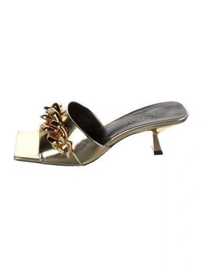Pre-owned Versace Leather Chain-link Accents Slides In Gold/metallic