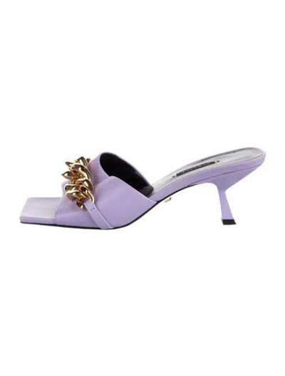 Pre-owned Versace Leather Chain-link Accents Slides In Purple