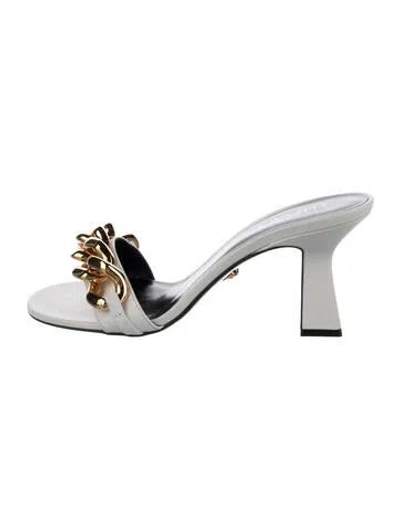 Pre-owned Versace Leather Chain-link Accents Slides In White