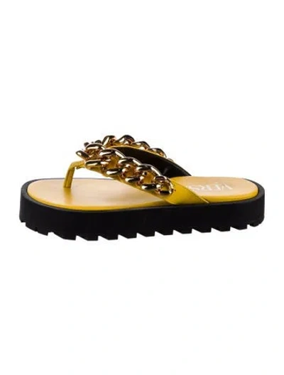 Pre-owned Versace Leather Chain-link Accents Slides In Yellow