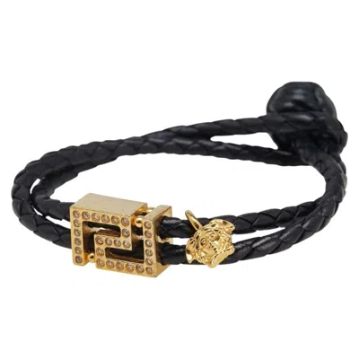 Pre-owned Versace Leather Charm Bracelet () In Black