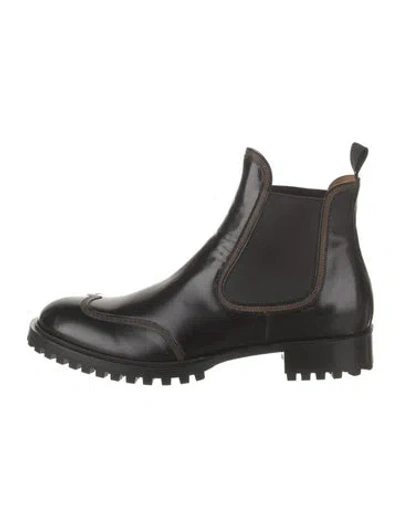 Pre-owned Versace Leather Chelsea Boots In Black