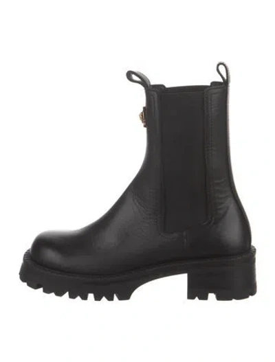 Pre-owned Versace Leather Chelsea Boots In Black