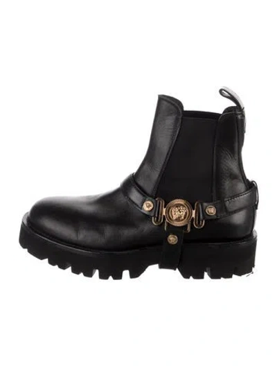 Pre-owned Versace Leather Chelsea Boots In Black