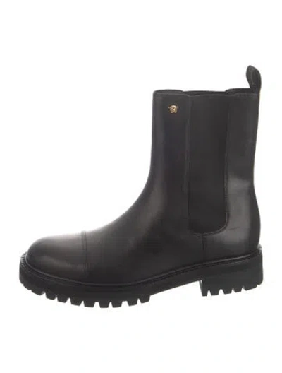 Pre-owned Versace Leather Chelsea Boots In Black
