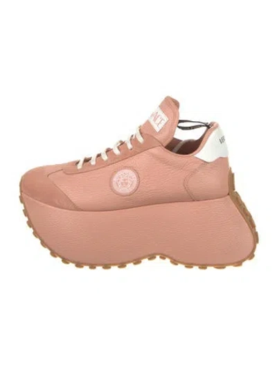 Pre-owned Versace Leather Chunky Sneakers In Neutral