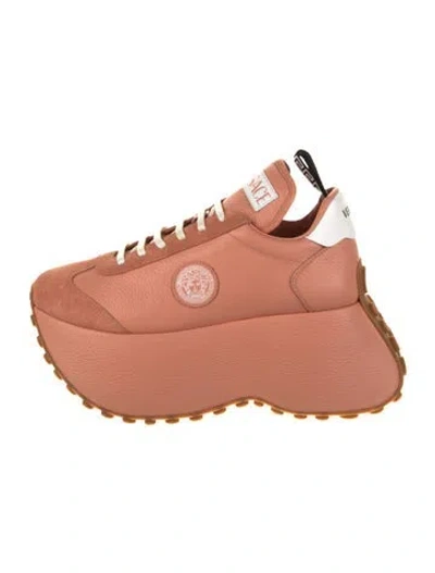 Pre-owned Versace Leather Chunky Sneakers In Orange