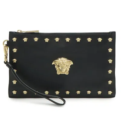 Versace Leather Clutch Bag In Black