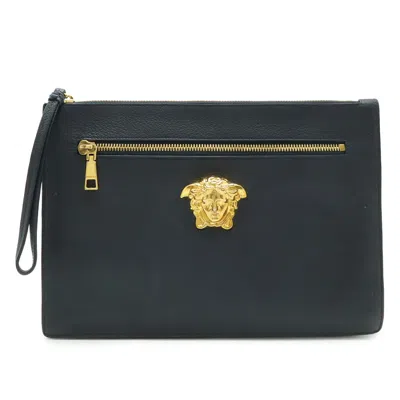 Versace Leather Clutch Bag In Black