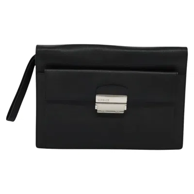 Pre-owned Versace Leather Clutch Bag () In Black