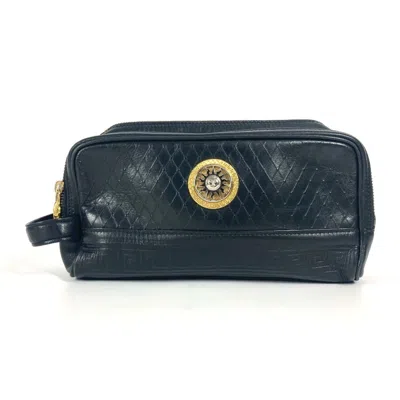 Pre-owned Versace Leather Clutch Bag () In Black