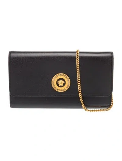 Pre-owned Versace Leather Clutch In Black