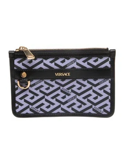 Pre-owned Versace Leather Clutch In Blue