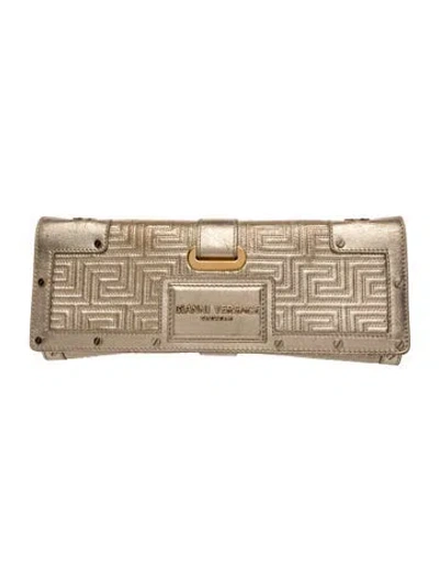 Pre-owned Versace Leather Clutch In Neutral