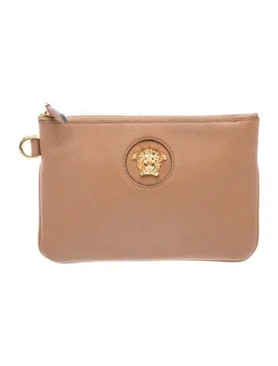 Pre-owned Versace Leather Clutch In Neutrals