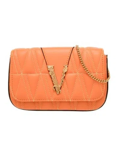 Pre-owned Versace Leather Clutch In Orange