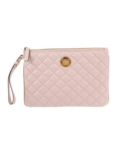 Pre-owned Versace Leather Clutch In Pink