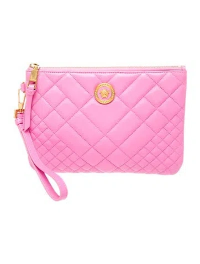 Pre-owned Versace Leather Clutch In Pink
