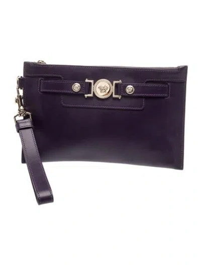 Pre-owned Versace Leather Clutch In Purple