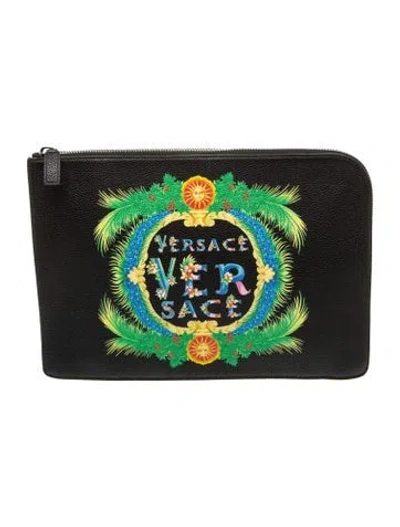 Pre-owned Versace Leather Clutch W/ Tags In Black