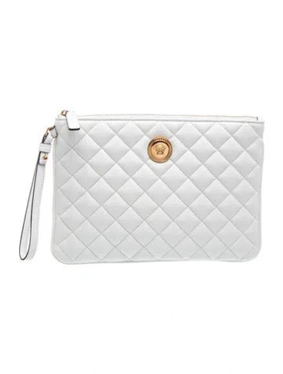 Pre-owned Versace Leather Clutch In White