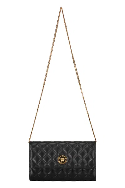 Versace Leather Clutch With Logo In Black