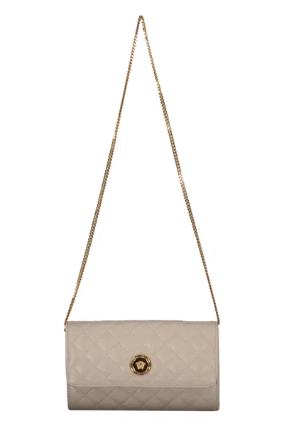 Versace Leather Clutch With Logo In Ivory