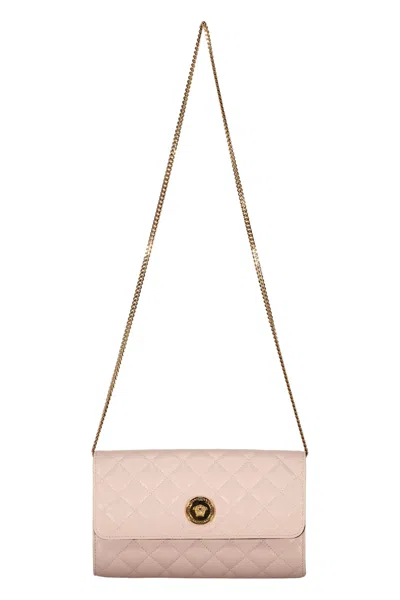 Versace Leather Clutch With Logo In Pink