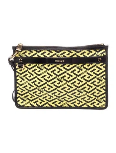 Pre-owned Versace Leather Clutch In Yellow
