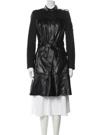 Pre-owned Versace Leather Coat In Black