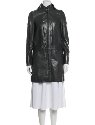 Pre-owned Versace Leather Coat In Green