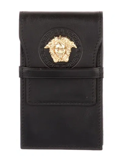 Pre-owned Versace Leather Coin Pouch In Black