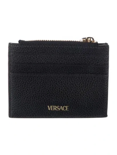 Pre-owned Versace Leather Coin Pouch In Black