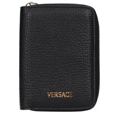 Versace Leather Coin Purse In Black