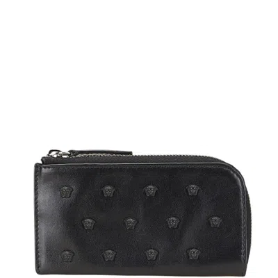 Pre-owned Versace Leather Coin Purse/coin Case () In Black