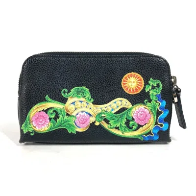 Pre-owned Versace Leather Coin Purse/coin Case () In Black