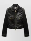 Versace Leather Collared Coat Front Pockets Stitching In Black
