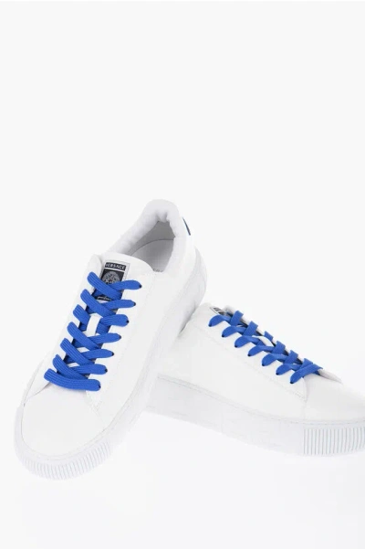 Versace Leather College Low-top Sneakers With Embroidered Logo In White
