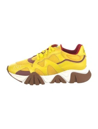 Pre-owned Versace Leather Colorblock Pattern Athletic Sneakers In Yellow